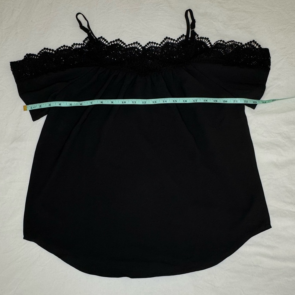 Lace Top - Off The Shoulder + Adjustable Straps - Black Polyester Garment Medium